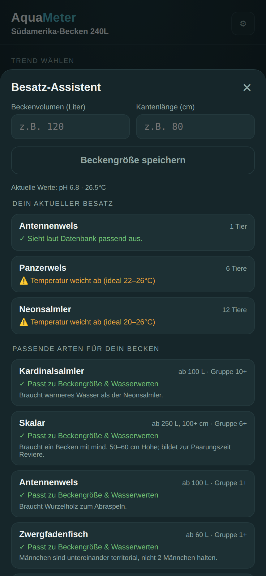 AquaMeter Besatz-Assistent